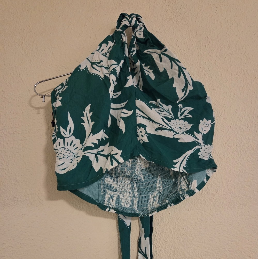 Floral Halter Top in Green and White